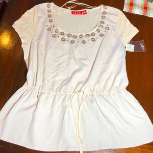 Elle Short Sleeve Top, Sequin Trim, Blush, Size M, NWT